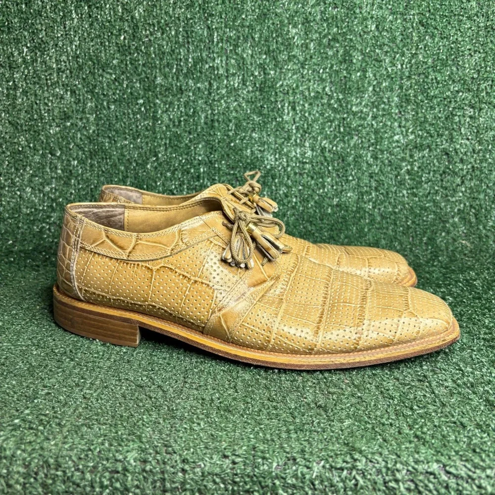 Marco Vicci Croc Embossed Perforated Tassel Oxford Dress Shoes Tan Mens Size 11